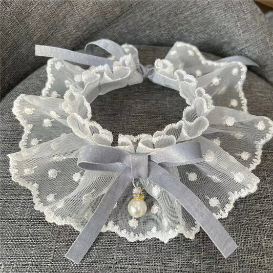 White Lace Bowknot Collar, Bowtie Bibs, Embroidery, Dog Cat Necklace