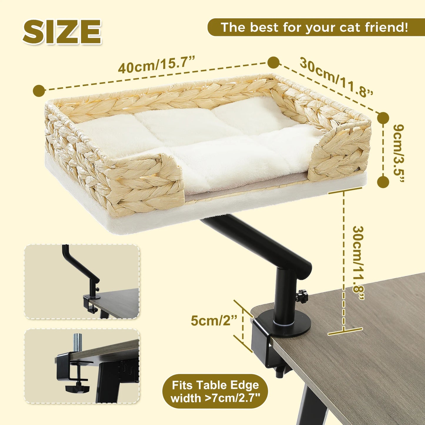 Cat Desk Bed, 360° Rotatable, Adjustable
