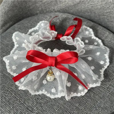 White Lace Bowknot Collar, Bowtie Bibs, Embroidery, Dog Cat Necklace