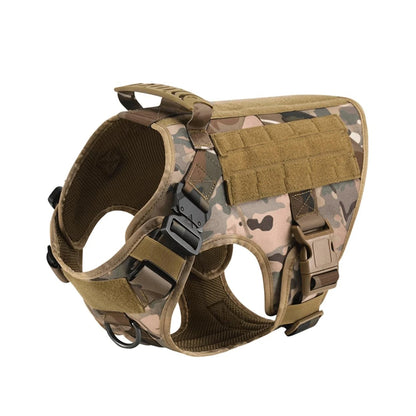 Tactical Dog Harness Collar w/ Leash & Molle Pouches