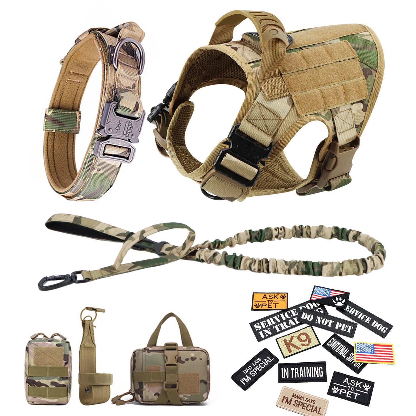 Military Large Dog Harness Collar, Leash Bags, Training Vests