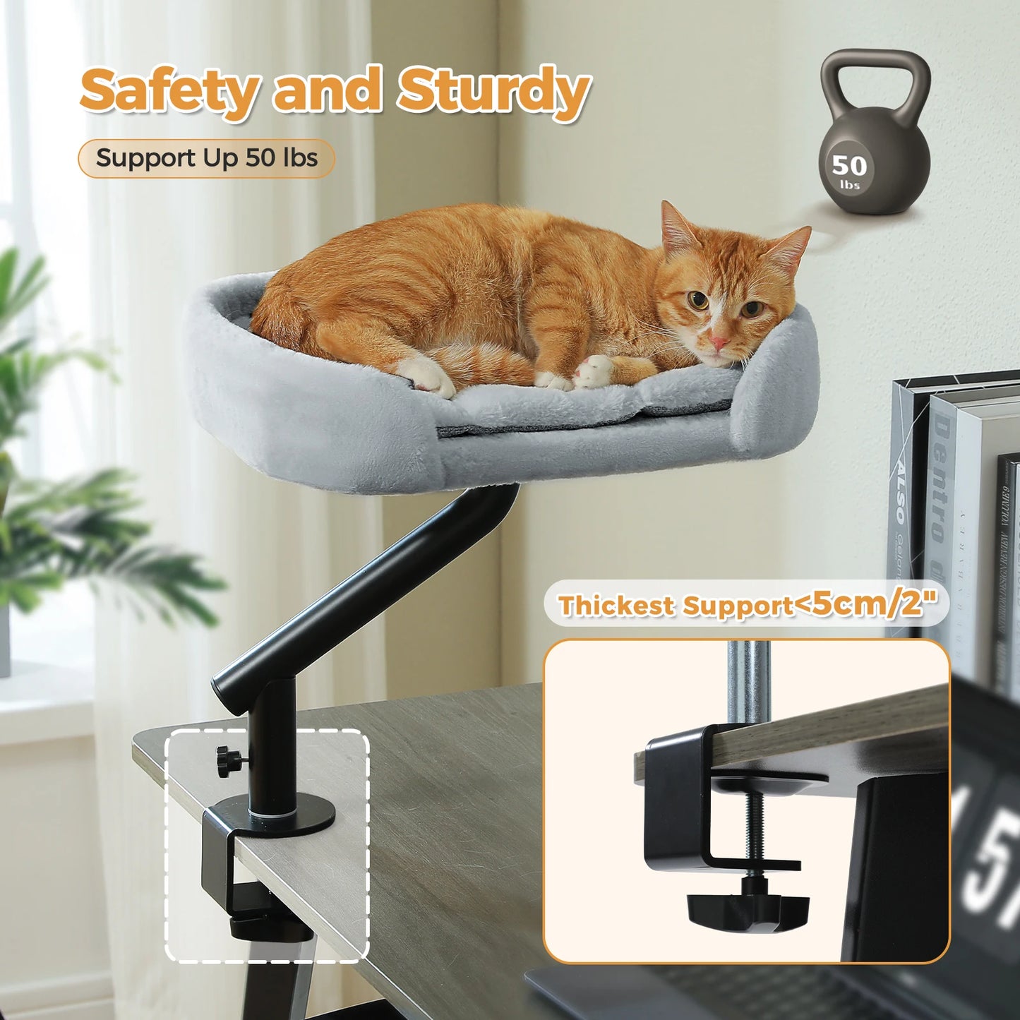 Cat Desk Bed, 360° Rotatable, Adjustable
