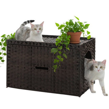Rattan Litter Box Enclosure, Furniture with Door