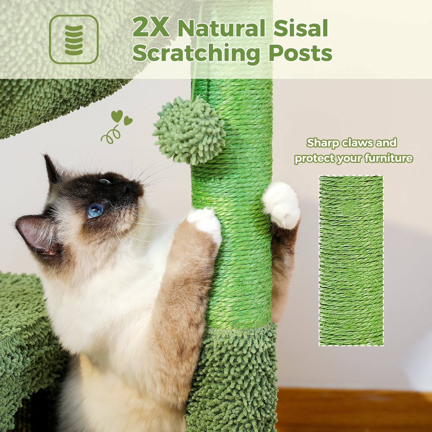 Cactus Cat Tree, Large Condo, Hammock, Dangling Ball, More