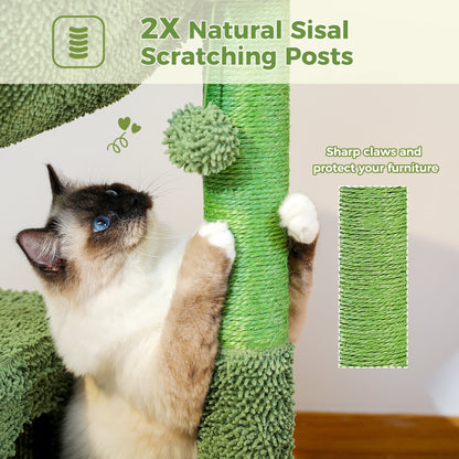 Cactus Cat Tree, Large Condo, Hammock, Dangling Ball, More