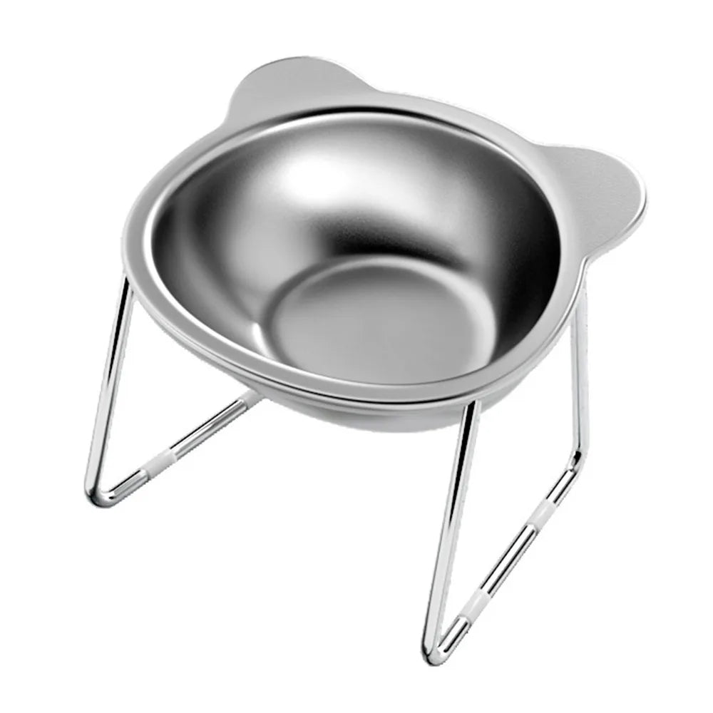 ‌304 Stainless Steel Raised Cat Bowl with 15° Elevated Design Tilted Neck Guard Healthy Feeding Shatterproof for Cats Puppies