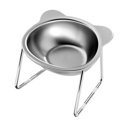 ‌304 Stainless Steel Raised Cat Bowl with 15° Elevated Design Tilted Neck Guard Healthy Feeding Shatterproof for Cats Puppies