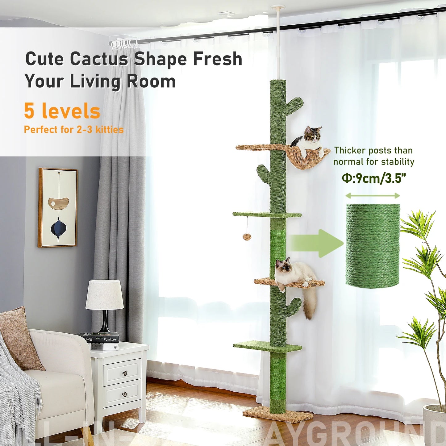 Cat Tree, 5-Tier Floor to Ceiling Cat Tower