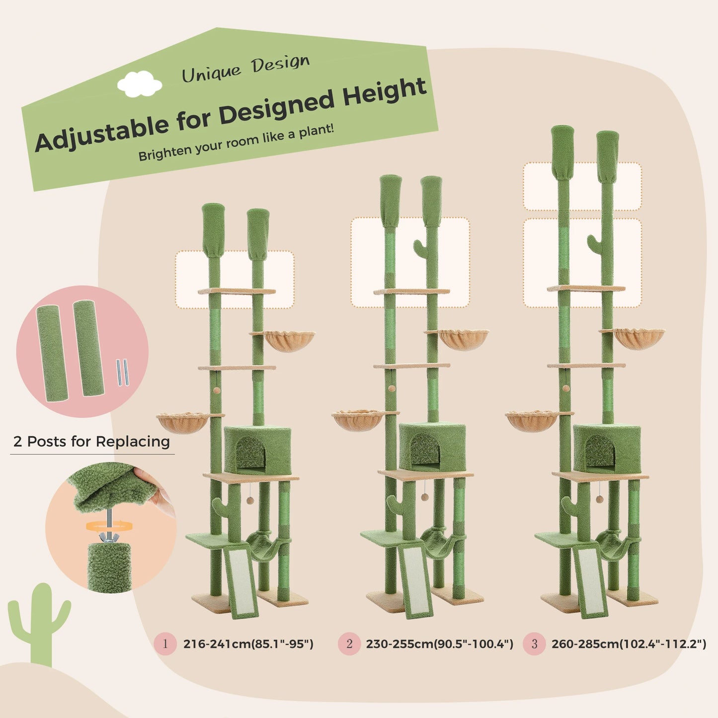 Cactus Cat Tree Floor to Ceiling Tower