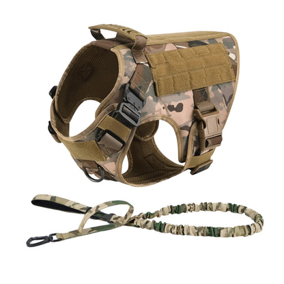 Tactical Dog Harness Collar w/ Leash & Molle Pouches
