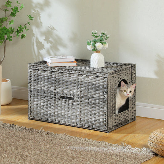 Rattan Litter Box Enclosure, Furniture with Door