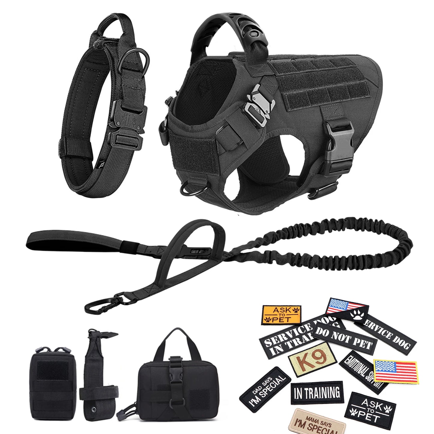 Military Large Dog Harness Collar, Leash Bags, Training Vests