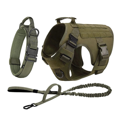 Tactical Dog Harness Collar w/ Leash & Molle Pouches