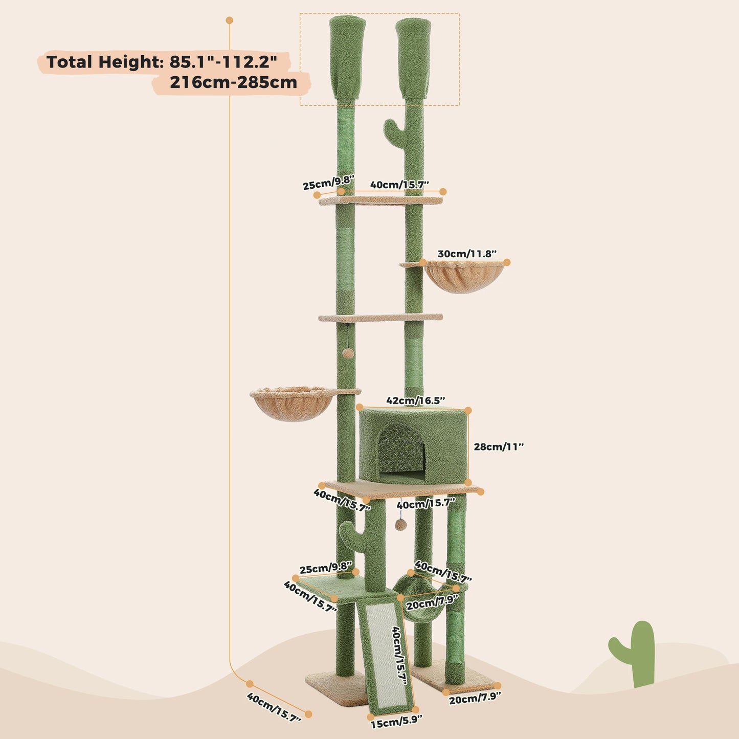 Cactus Cat Tree Floor to Ceiling Tower