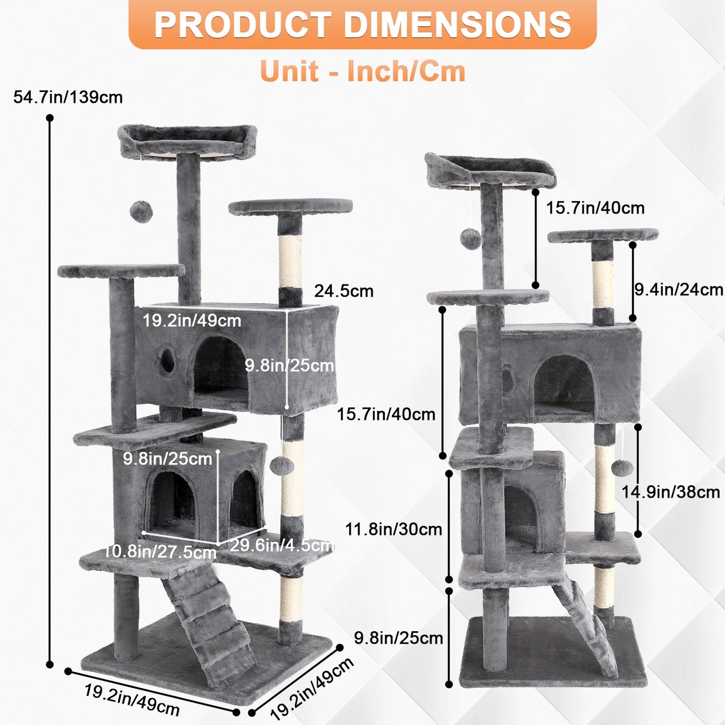 Cat Tree 54/70 Inch Cat Tower Condo