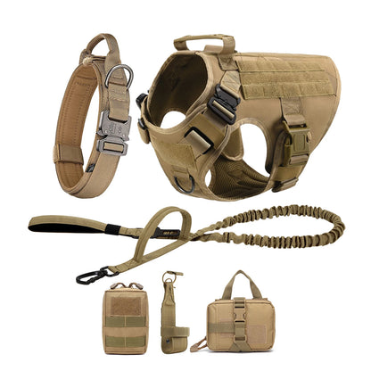 Tactical Dog Harness Collar w/ Leash & Molle Pouches