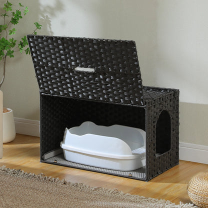 Rattan Litter Box Enclosure, Furniture with Door