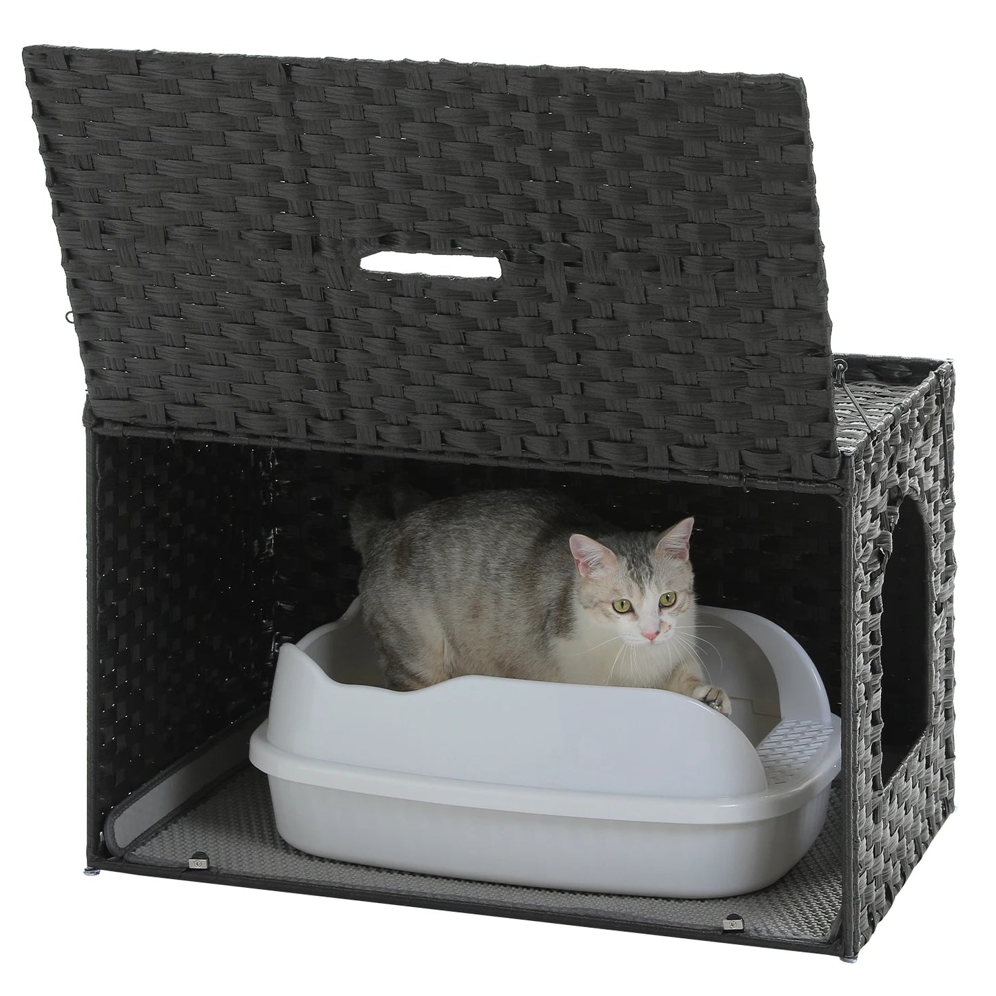 Rattan Litter Box Enclosure, Furniture with Door