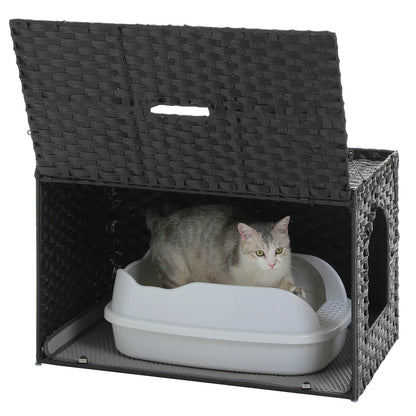 Rattan Litter Box Enclosure, Furniture with Door