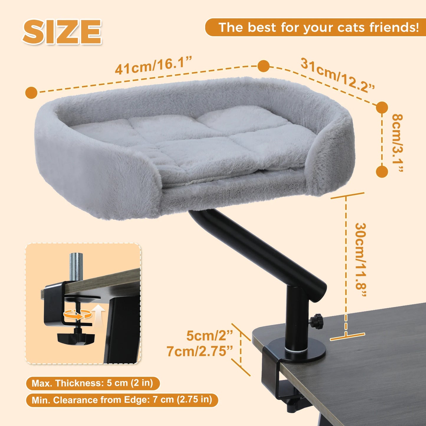 Cat Desk Bed, 360° Rotatable, Adjustable