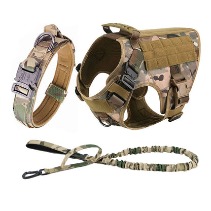 Tactical Dog Harness Collar w/ Leash & Molle Pouches