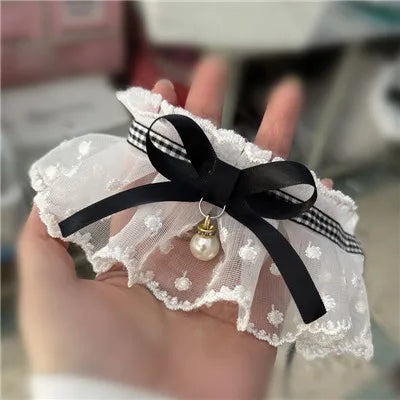 White Lace Bowknot Collar, Bowtie Bibs, Embroidery, Dog Cat Necklace