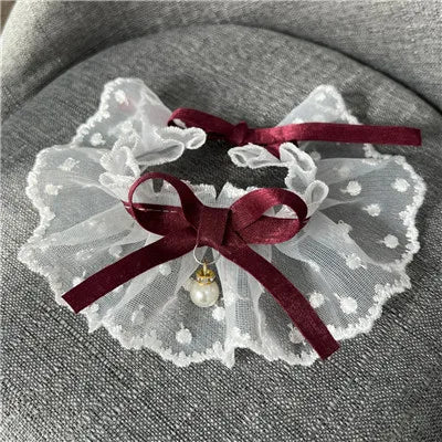 White Lace Bowknot Collar, Bowtie Bibs, Embroidery, Dog Cat Necklace