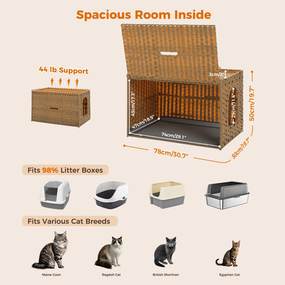 Rattan Litter Box Enclosure, Furniture with Door