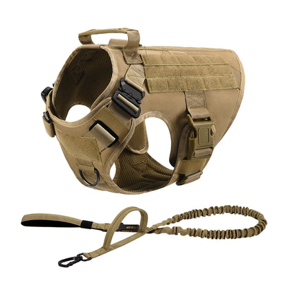 Tactical Dog Harness Collar w/ Leash & Molle Pouches