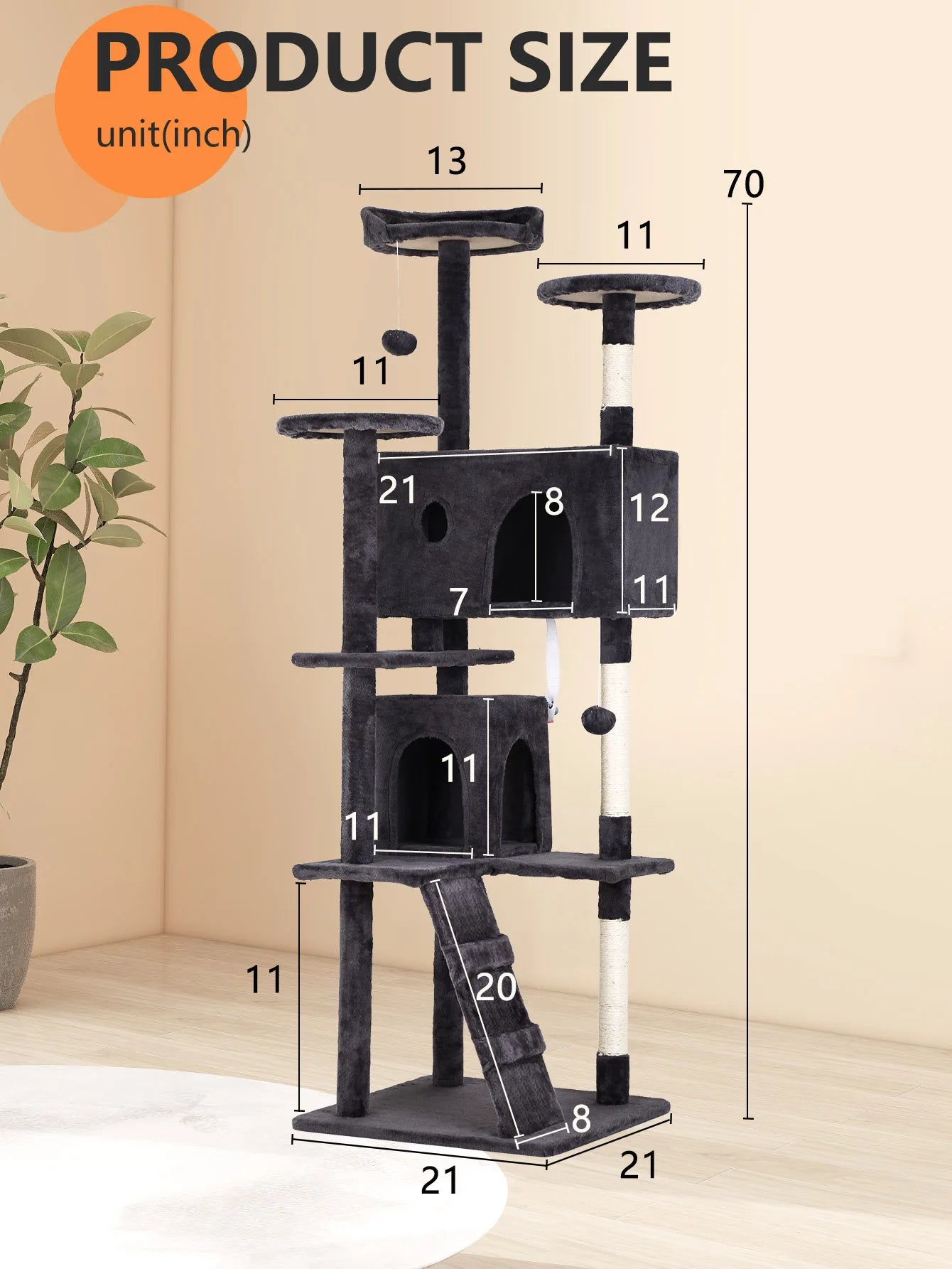 Cat Tree 54/70 Inch Cat Tower Condo