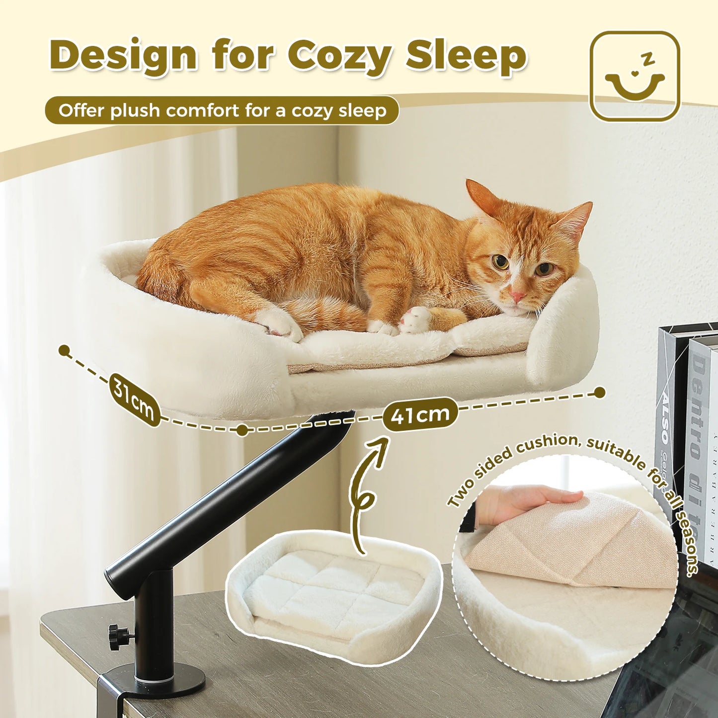 Cat Desk Bed, 360° Rotatable, Adjustable