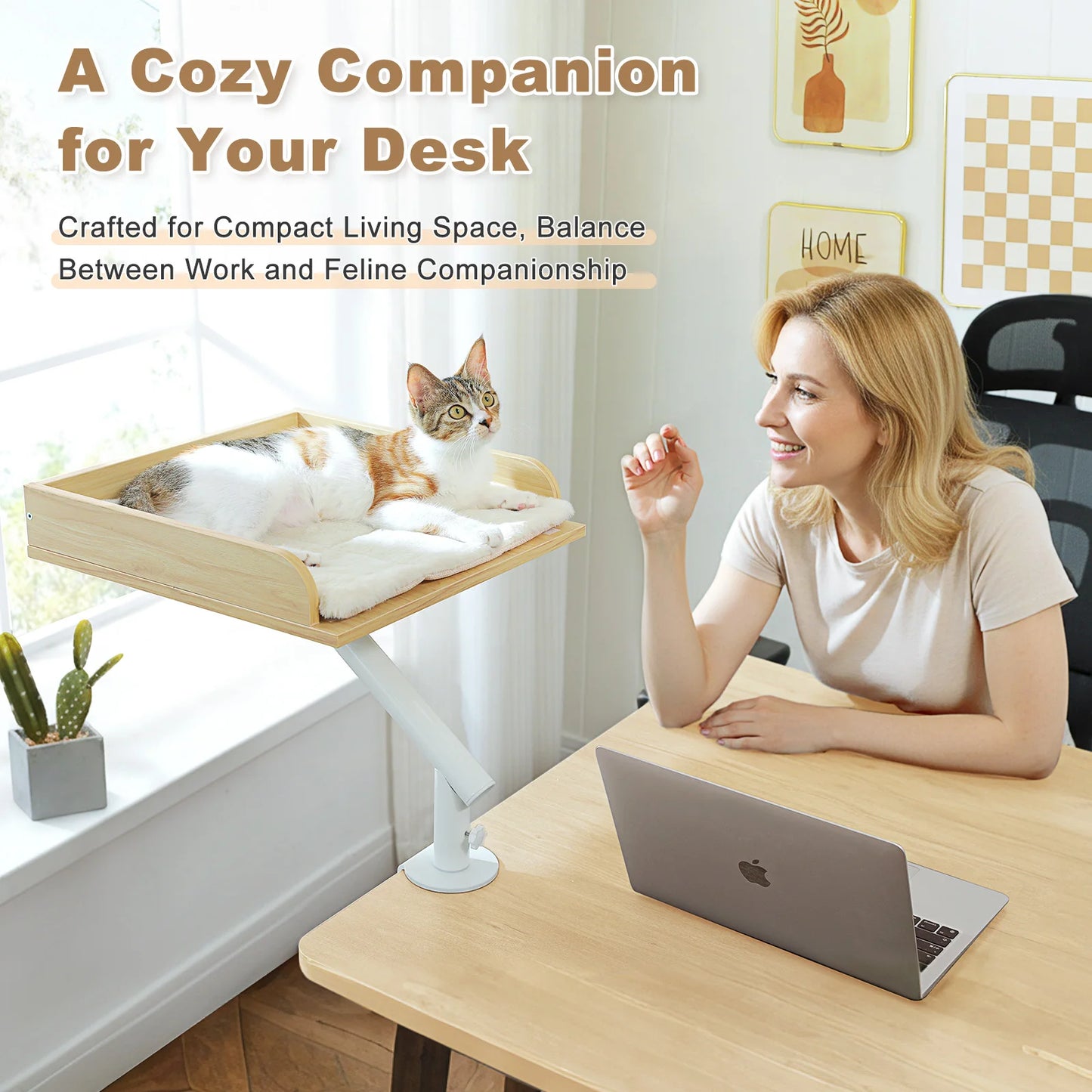 Cat Desk Bed, 360° Rotatable, Adjustable