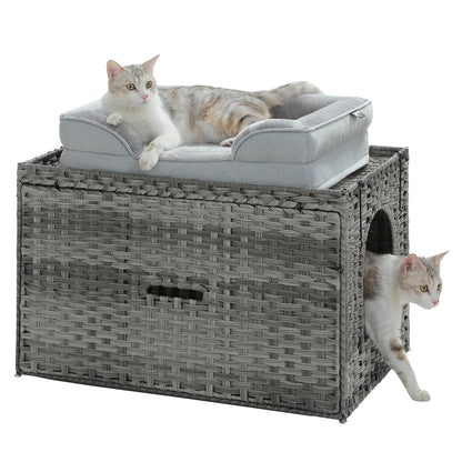 Rattan Litter Box Enclosure, Furniture with Door
