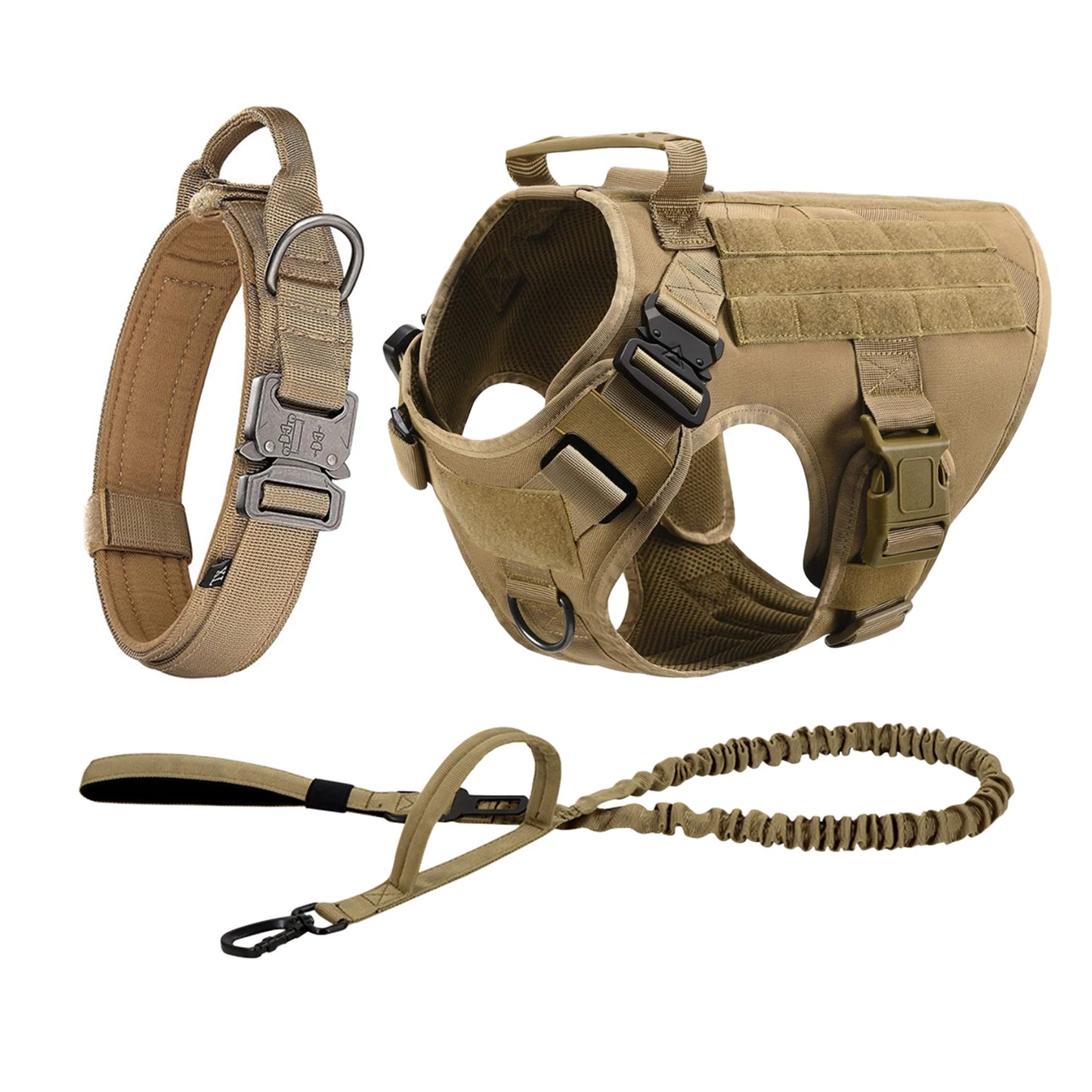 Tactical Dog Harness Collar w/ Leash & Molle Pouches