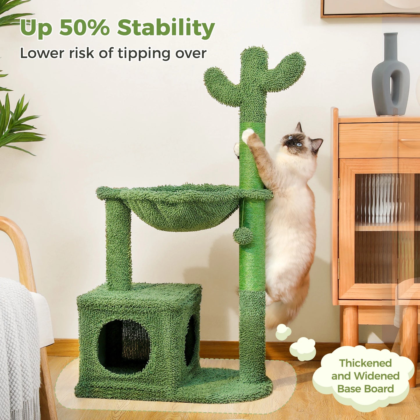 Cactus Cat Tree, Large Condo, Hammock, Dangling Ball, More