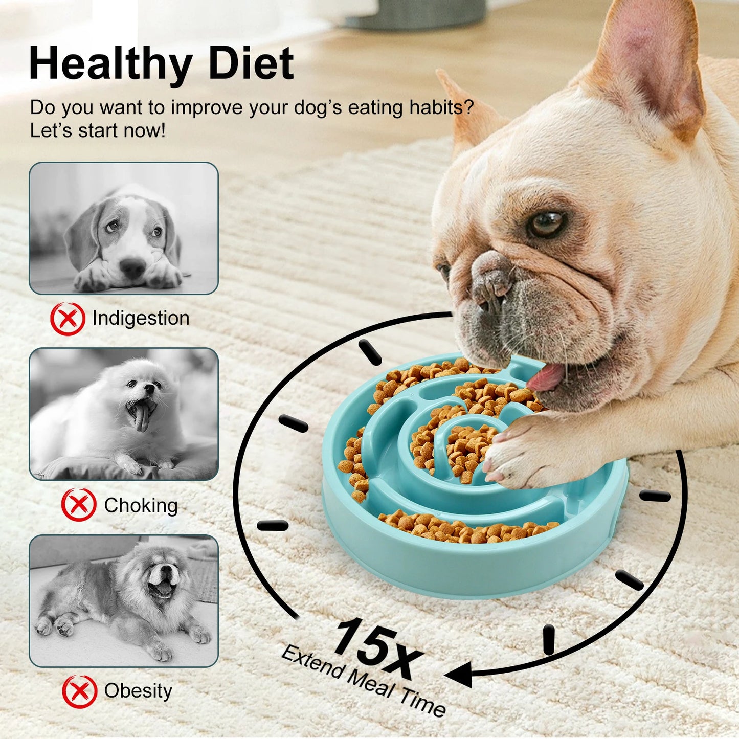 Slow Feeder Bowl, Anti-Gulping, All Sizes of Dogs