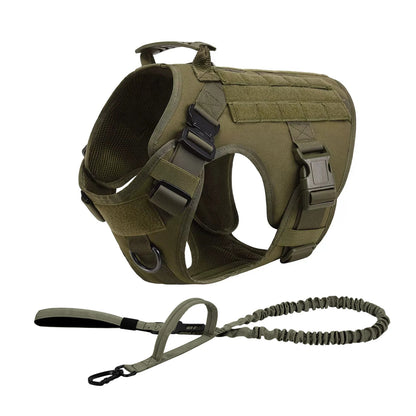 Tactical Dog Harness Collar w/ Leash & Molle Pouches