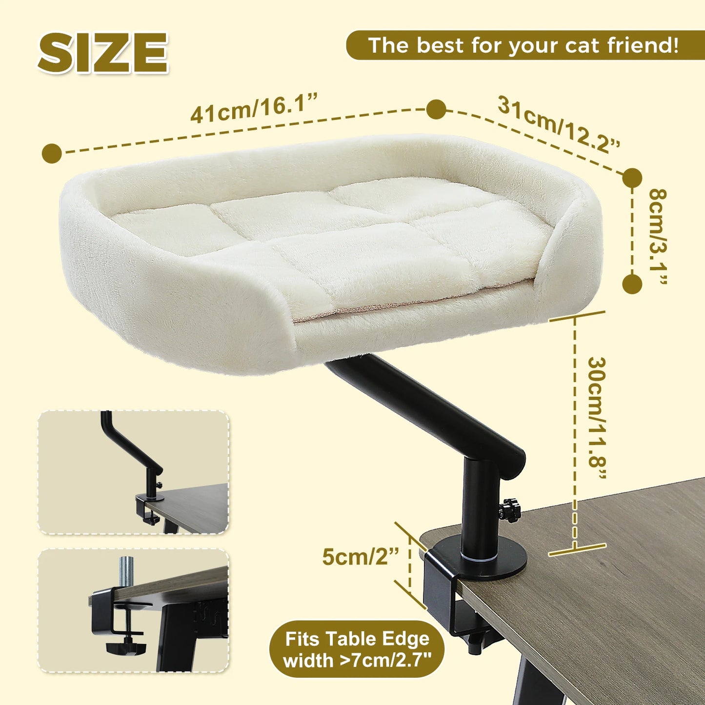 Cat Desk Bed, 360° Rotatable, Adjustable