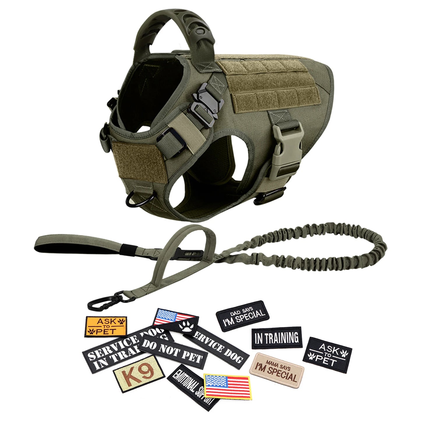 Military Large Dog Harness Collar, Leash Bags, Training Vests