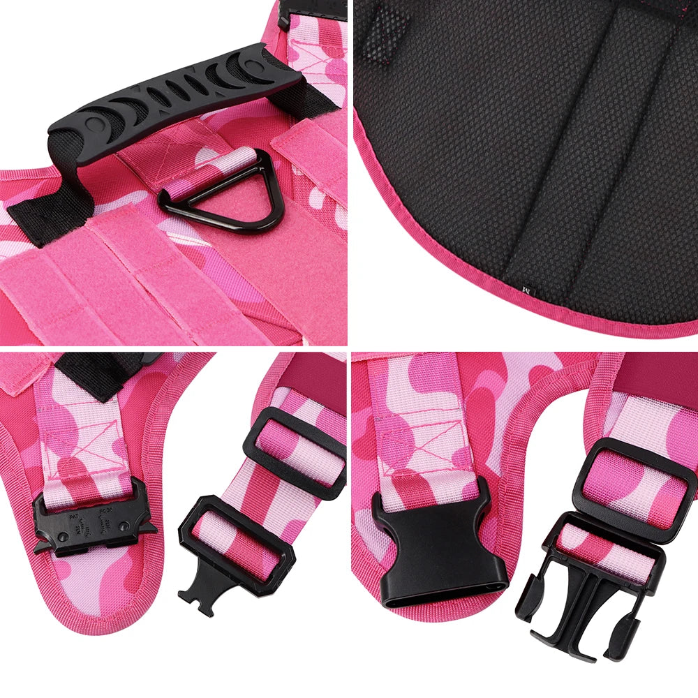 Military Pink Camouflage Dog Harness For Large/Medium Dogs