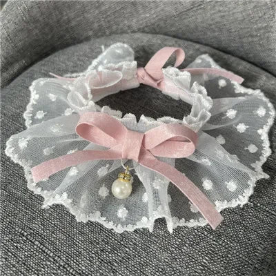 White Lace Bowknot Collar, Bowtie Bibs, Embroidery, Dog Cat Necklace