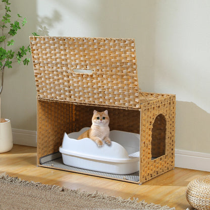 Rattan Litter Box Enclosure, Furniture with Door