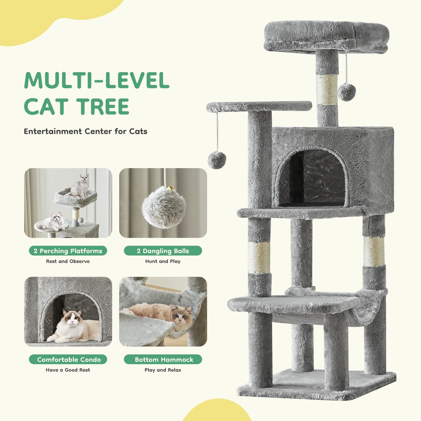 44" Cat Tree, Tall Multi-Cat Climbing Tower, Much More