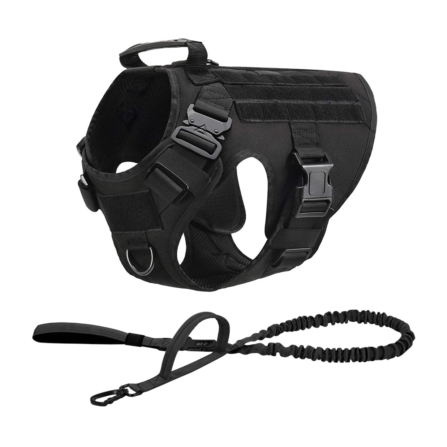 Tactical Dog Harness Collar w/ Leash & Molle Pouches