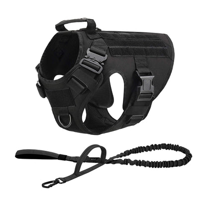 Tactical Dog Harness Collar w/ Leash & Molle Pouches