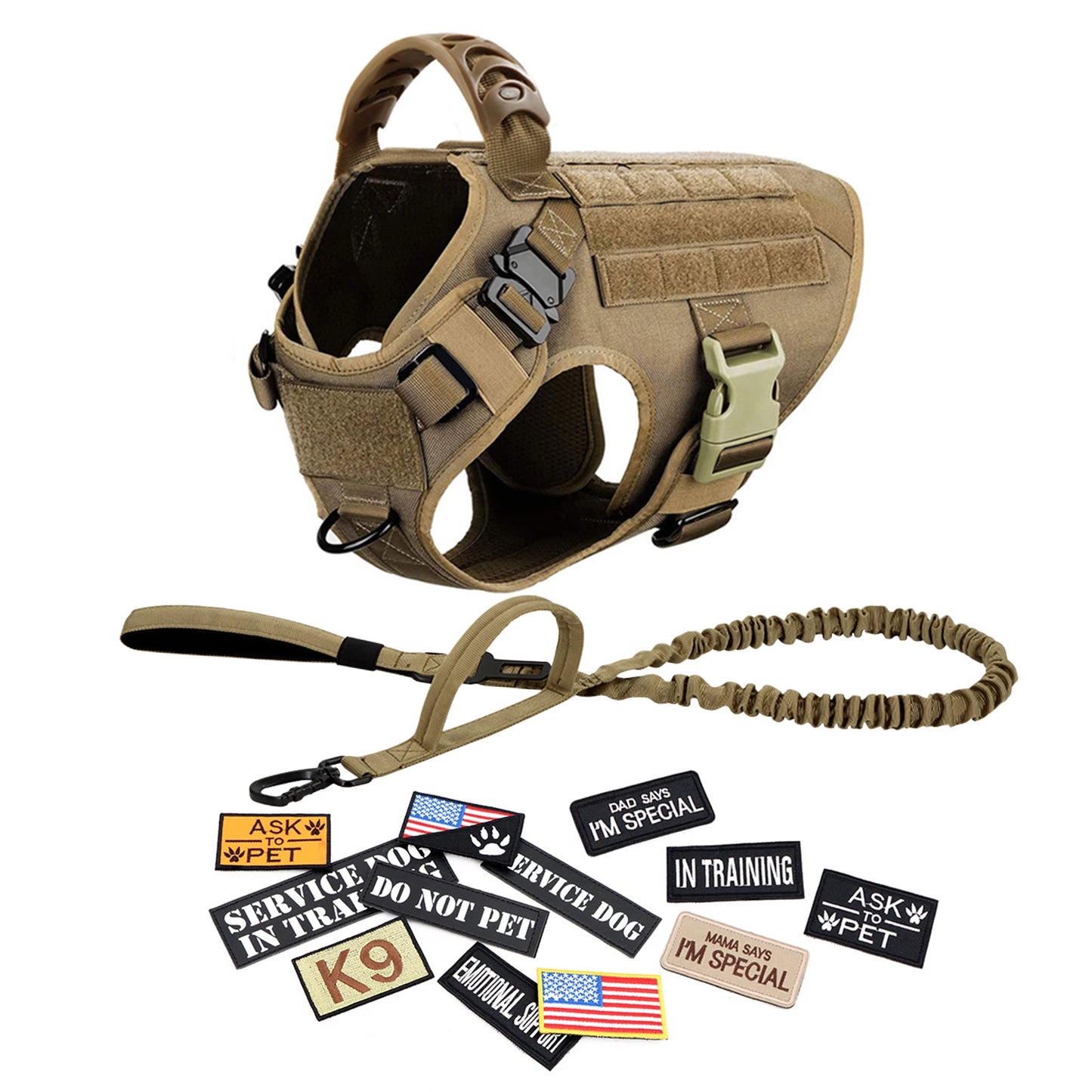 Military Large Dog Harness Collar, Leash Bags, Training Vests