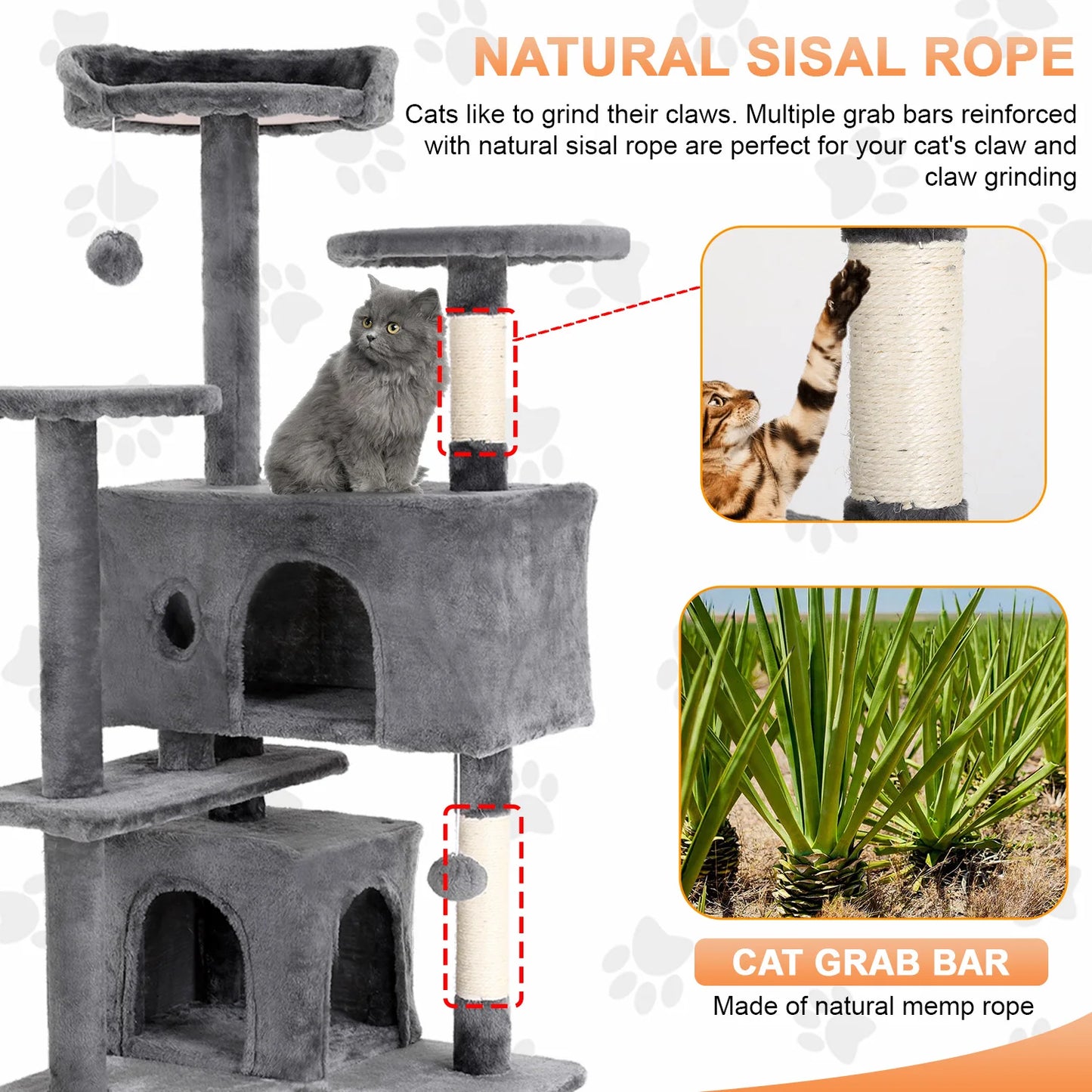 Cat Tree 54/70 Inch Cat Tower Condo