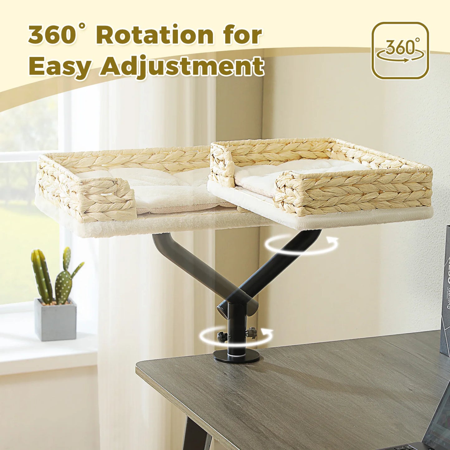 Cat Desk Bed, 360° Rotatable, Adjustable