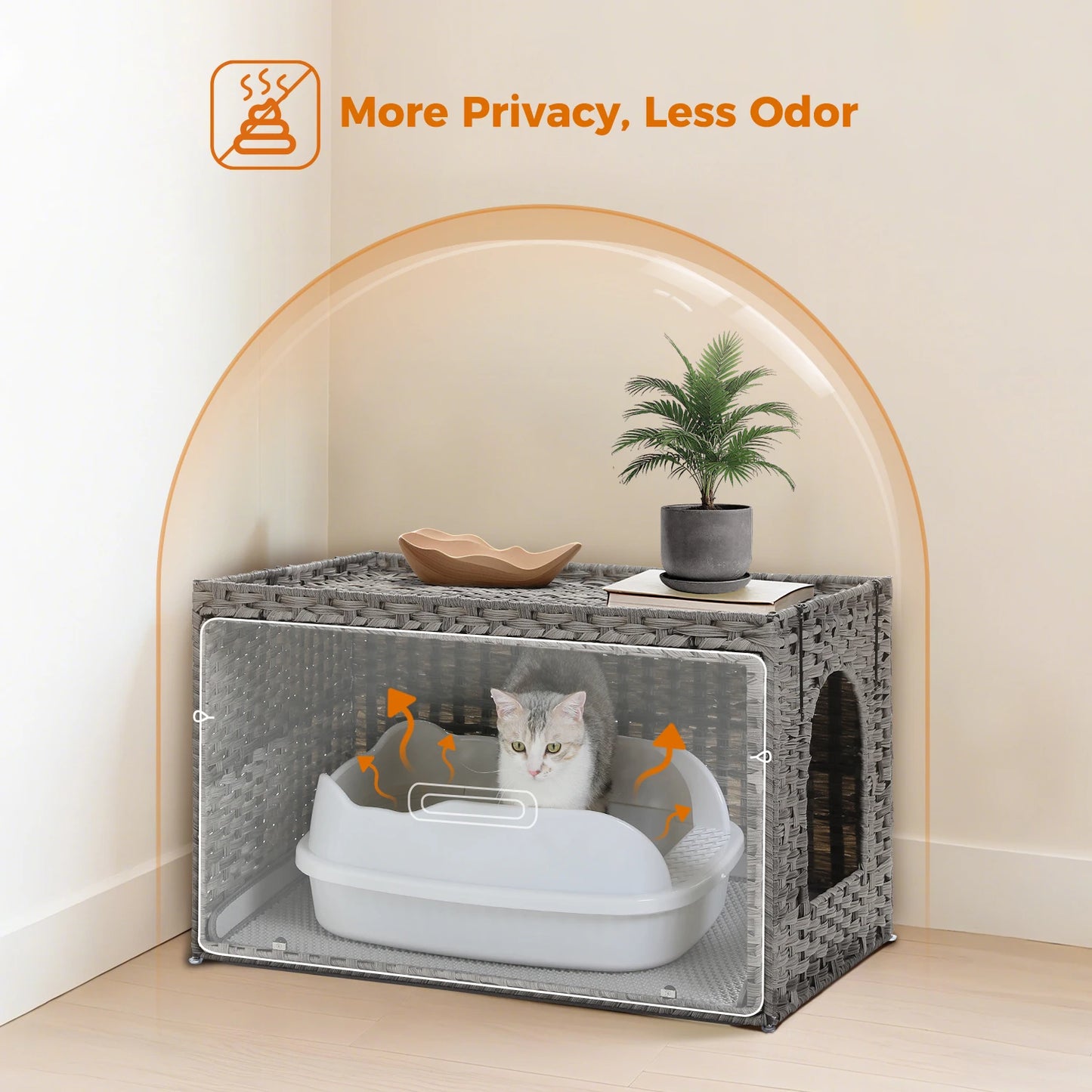 Rattan Litter Box Enclosure, Furniture with Door