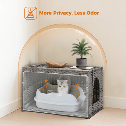 Rattan Litter Box Enclosure, Furniture with Door